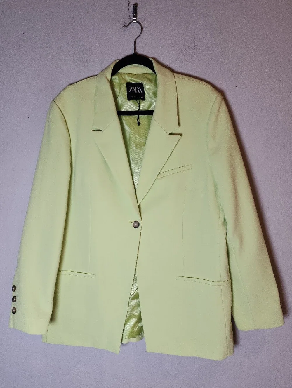 Zara Lime Green Single Button Blazer Jacket Size XL Blogger Fav Lyocell Blend - Picture 7 of 16